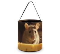 NTVOWPZO Rat Eats Cheese Halloween Trick Or Treat Bag for Party Favor | Foldable & Reusable, Reinforced Polyester Resists Tear, Comfy Wide Handles Fit Small Hands for All-Night Halloween Candy Runs