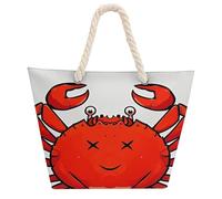 NTVOWPZO Red Crab Pattern Beach Bag with Hemp Rope Handles Waterproof 600D Oxford Tote Zipper Carryall for Travel Shopping Swim Pool Gym Picnic & Daily Use
