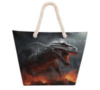 NTVOWPZO Red Magma Flying Dragons Beach Bag with Hemp Rope Handles Waterproof 600D Oxford Tote Zipper Carryall for Travel Shopping Swim Pool Gym Picnic & Daily Use