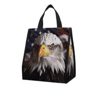NTVOWPZO Reusable Collapsible Insulated Lunch Bag 9L Foldable Thermal America Flag And Eagle Cooler Bag with Aluminum Foil Liner Washable Leakproof & Lightweight Lunch Tote for Work Picnic Beach Gym