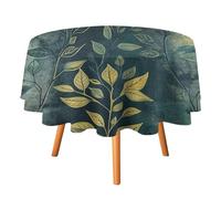 NTVOWPZO Round Tablecloth 60 Inch Washable Tablecover Light Green Leaves Waterproof Wipeable Table Cloth Circle Dining Table Cover for Birthday Party Kitchen Tablecloths