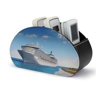NTVOWPZO Seaside Cruise Ship Remote Control Holder with 5 Compartment Organizer Box, Leather TV Remote Holder Organizer Caddy for Table, PU Leather Remote Box for Nightstand Office Desk Storage Box