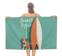 NTVOWPZO Surfboard and Puppy Microfiber Beach Towel 31"X 51" Super Absorbent Quick Dry Pool Towels Oversized Sand Free Beach Blanket Personalized Soft Bath Towels for Travel, Camping, Gym