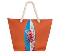 NTVOWPZO Surfboard Octopus Beach Bag with Hemp Rope Handles Waterproof 600D Oxford Tote Zipper Carryall for Travel Shopping Swim Pool Gym Picnic & Daily Use
