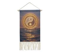 NTVOWPZO Taiji Ocean Vertical Wall Tapestry with Tassels Boho Short Tapestry Wall Hanging Aesthetic Custom Tapestries for Bedroom Living Room Dorm Apartment Decor 19.6x10 Inch