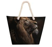 NTVOWPZO The Lion Raises Its Head Beach Bag with Hemp Rope Handles Waterproof 600D Oxford Tote Zipper Carryall for Travel Shopping Swim Pool Gym Picnic & Daily Use