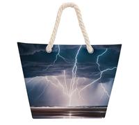NTVOWPZO Thunder And Lightning Beach Bag with Hemp Rope Handles Waterproof 600D Oxford Tote Zipper Carryall for Travel Shopping Swim Pool Gym Picnic & Daily Use