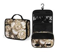 NTVOWPZO Toiletry Bag for Women Travel Toiletry Bag Gold Leaf Flowers Cosmetic Organizer Bag Hanging Makeup Bag, style, 22.5x18.5cm, style, 22.5x18.5cm