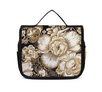 NTVOWPZO Toiletry Bag for Women Travel Toiletry Bag Gold Leaf Flowers Cosmetic Organizer Bag Hanging Makeup Bag, style, 22.5x18.5cm, Style, 22.5x18.5cm