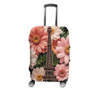 NTVOWPZO Travel Luggage Cover Elastic Suitcase Protector Anti-Scratch Washable Flower Paris Eiffel Tower Luggage Sleeve Tsa Approved Carry on Covers Baggage Cover Fits 18-32 Inch Luggages, white, L