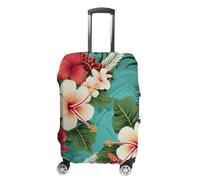 NTVOWPZO Travel Luggage Cover Elastic Suitcase Protector Anti-Scratch Washable Hawaiian Flowers On Green Background Luggage Sleeve Tsa Approved Carry on Covers Baggage Cover Fits 18-32 Inch Luggages