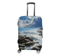 NTVOWPZO Travel Luggage Cover Elastic Suitcase Protector Anti-Scratch Washable Ocean Pouring Over Coastal Rocks Luggage Sleeve Tsa Approved Carry on Covers Baggage Cover Fits 18-32 Inch Luggages