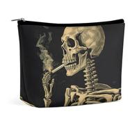 NTVOWPZO Travel Makeup Bags PU Leather A Skeleton with Burning Cigarette Cosmetic Bag with Zipper Large Toiletry Bag for Women Waterproof Portable Makeup Case Organizer Cute Zipper Pouch Make Up Bags