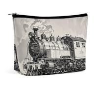 NTVOWPZO Travel Makeup Bags PU Leather Country Railway Train Cosmetic Bag with Zipper Large Toiletry Bag for Women Waterproof Portable Makeup Case Organizer Cute Zipper Pouch Make Up Bags