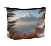 NTVOWPZO Travel Makeup Bags PU Leather Japan Mount Fuji Landscape Cosmetic Bag with Zipper Large Toiletry Bag for Women Waterproof Portable Makeup Case Organizer Cute Zipper Pouch Make Up Bags
