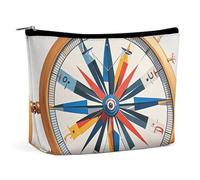 NTVOWPZO Travel Makeup Bags PU Leather Maritime Sailboat Compass Cosmetic Bag with Zipper Large Toiletry Bag for Women Waterproof Portable Makeup Case Organizer Cute Zipper Pouch Make Up Bags