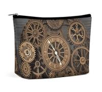NTVOWPZO Travel Makeup Bags PU Leather Steampunk Gears Clock Cosmetic Bag with Zipper Large Toiletry Bag for Women Waterproof Portable Makeup Case Organizer Cute Zipper Pouch Make Up Bags