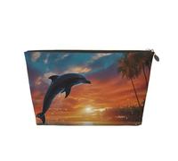 NTVOWPZO Travel Toiletry Bag for Women Men Dolphins and Palm Trees Makeup Bag Large Capacity Cosmetic Bags Water-resistant Cosmetic Organizer Bag, Gold, One Size