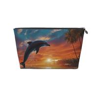 NTVOWPZO Travel Toiletry Bag for Women Men Dolphins and Palm Trees Makeup Bag Large Capacity Cosmetic Bags Water-resistant Cosmetic Organizer Bag, Silver, One Size