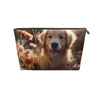 NTVOWPZO Travel Toiletry Bag for Women Men Golden Retriever and Flowers Makeup Bag Large Capacity Cosmetic Bags Water-resistant Cosmetic Organizer Bag, Gold, One Size