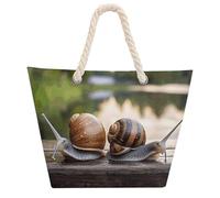 NTVOWPZO Two Snails on The Bench Beach Bag with Hemp Rope Handles Waterproof 600D Oxford Tote Zipper Carryall for Travel Shopping Swim Pool Gym Picnic & Daily Use