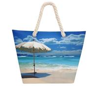 NTVOWPZO Umbrella on Beach Beach Bag with Hemp Rope Handles Waterproof 600D Oxford Tote Zipper Carryall for Travel Shopping Swim Pool Gym Picnic & Daily Use