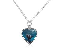 NTVOWPZO Underwater Sea Lion Urn Necklace for Ashes 27.6'' Chain with Filling Kit Pet Cremation Jewelry Charm Silver Pendant Necklace Dog Cat Ashes Keepsakes Memorial Gift for Women Men Pet Lover