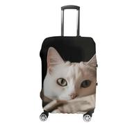 NTVOWPZO White Cat And Pile of Dollars Travel Luggage Cover Spandex Suitcase Protector Washable Baggage Covers Elastic Scratch-Resistant Luggage Cover Protector Fits 18-32 Inch Luggage, White cat and