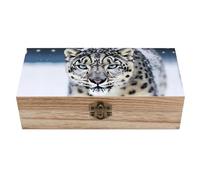 NTVOWPZO Wooden Storage Box Blue Eyed Snow Leopard Wood Gift Box with Hinged Lid Vintage Decorative Boxes Jewelry Memory Box for Jewelry Art Hobbies Home Storage Treasure Keepsake Gift