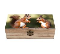NTVOWPZO Wooden Storage Box Cute Squirrels Wood Gift Box with Hinged Lid Vintage Decorative Boxes Jewelry Memory Box for Jewelry Art Hobbies Home Storage Treasure Keepsake Gift