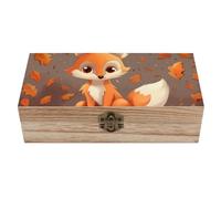 NTVOWPZO Wooden Storage Box Fall Fox Wood Gift Box with Hinged Lid Jewelry Memory Case