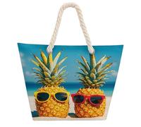 NTVOWPZO Yellow Pineapple Beach Bag with Hemp Rope Handles Waterproof 600D Oxford Tote Zipper Carryall for Travel Shopping Swim Pool Gym Picnic & Daily Use