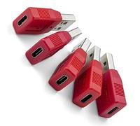 NTW USB-A to USB-C Data Blocker USB Charger/Secure Charging USB Adapter USB Condom for Blocking Data Sync/Protect Against Juice Jacking/Charge Only Adapter -NUSBC-KDL5-RD (5PK)