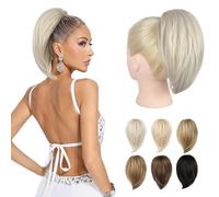 NTYNTY Ponytail Extension 10 Inch Short Claw Clip in Hair Extensions Messy Bun Hairpiece Natural Soft Synthetic Straight Ponytail Hairpieces for Women Pearl Blonde