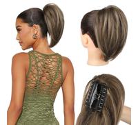NTYNTY Ponytail Extensions Short Ponytail Extensions 25cm with Clip in Open Bun Hairpiece Soft and Natural Synthetic Ponytail for Women Chocolate Brown with Reflections