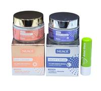 Nu@ge Day Cream with Argan & Olive Oil + Night Cream With Anti-Ageing Retinol & Vitamin E 50ml Set Travel Size With Free Aloe Vera Lip Balm
