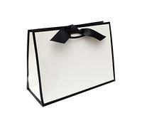 Nu-Nuel 5 Medium Luxury Black Edge Gift Bags with Rope Handles | Matt Laminated with Grosgrain Ribbon | Gift Bags for Birthdays,Weddings, Baby Showers, Bridal Parties, (5, MEDIUM - 310x220x120mm)