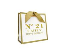 Nu-Nuel Personalised Birthday Gift Bag | White & Gold Matt Laminated with Grosgrain Ribbon | Custom Name, Age & Message for 18th, 21st, 30th, 40th, 50th Birthdays, Any Age | Small, Medium & Large