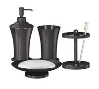 nu steel Midnight Metal Bath Accessory Set for Vanity Countertops, 4 Piece Luxury Ensemble Includes soap Dish, Toothbrush Holder, Tumbler, soap and Lotion Pump-Black Nickel