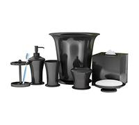 nu steel Midnight Metal Bath Accessory Set for Vanity Countertops 7 Piece Includes Container,soap Dish,Toothbrush Holder,Tumbler,soap Lotion,Waste Basket,Tissue Box Holder-Black Nickel