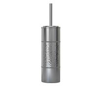 nu steel Round Shape Stainless Steel Hammered Toilet Brush Holder for Bathroom Shiny Finish Comes with a Complete Plastic Liner Inside to Prevent Dripping