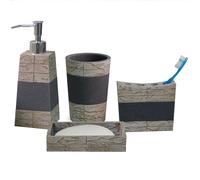 nu steel Rustic, Made of Cement Bath Accessory Set for Vanity Countertops, 4 Piece Luxury Ensemble - soap Dish, Toothbrush Holder, Tumbler, soap and Lotion Pump - Antique Stone (RUS-3456-SET4-VC)