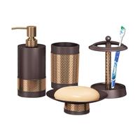 nu steel Selma Steel Bath Accessory Set for Vanity Countertops, 4 Piece Luxury Ensemble Includes soap Dish, Toothbrush Holder, Tumbler, soap and Lotion Pump - Copper & Oil Rubbed Bronze