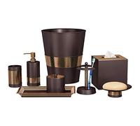 nu steel Selma Steel Bath Set for Vanity Countertop, 8 pcs Luxury Ensemble - Cotton Swab, soap Dish, Toothbrush Holder, Tumbler, soap Pump, Waste Basket, Tissue Box, Tray- Copper & Oil Rubbed Bronze