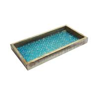 nu steel Wooden Tray, Aqua Mosaic