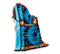 Nu Trendz Signature Southwest Design (Navajo Print) Sherpa Lined Throw 16112 Turquoise Blue