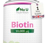 Biotin Hair Growth Supplement 365 Vegan Tablets Full Year Supply Biotin 10000mcg by Nu U Nutrition