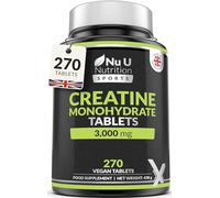 Nu U Nutrition - Creatine Monohydrate Tablets 3000mg - 270 Vegan Tablets - 3 Month Supply - Pre Workout Supplement for Men & Women - Powder & Capsules Alternative - Made in The UK