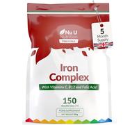 Nu U Nutrition Iron Complex with Vit C, B12 & Folic Acid - 150 Tablets for Energy in White Nu U Nutrition White