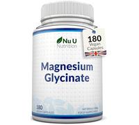 Nu U Nutrition Magnesium Glycinate Supplements 1000mg (Bisglycinate) - 180 High Strength Vegan Capsules - 3 Month Supply - Providing 200mg of Elemental Magnesium - Made in the UK